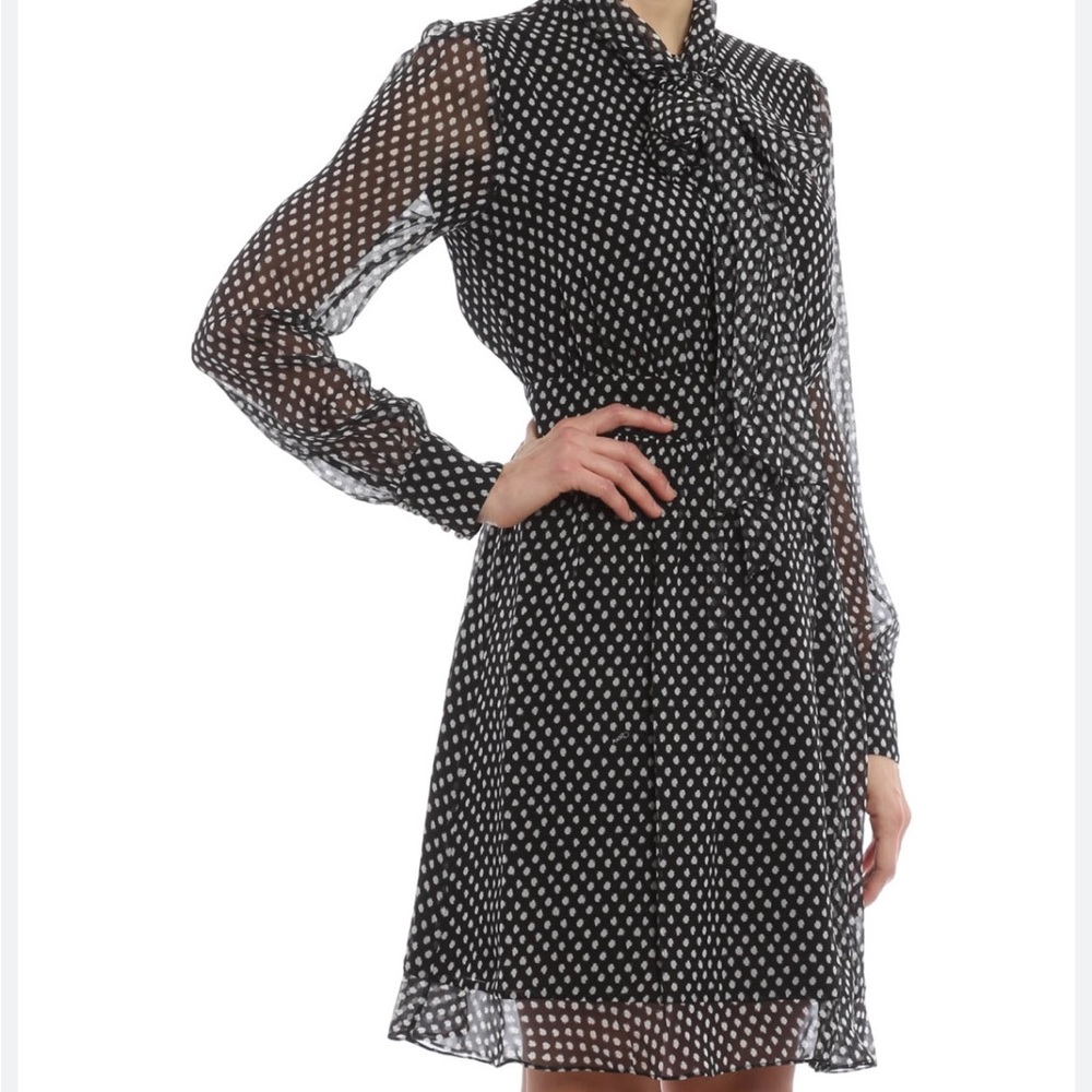 Diane Von Furstenberg Silk Black & White Polka Dot Long Sleeve Dress